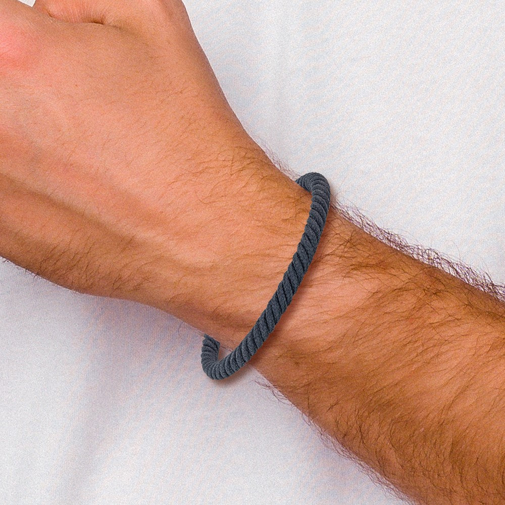 Chisel Stainless Steel Polished Grey Nylon Cord 8 inch Bracelet