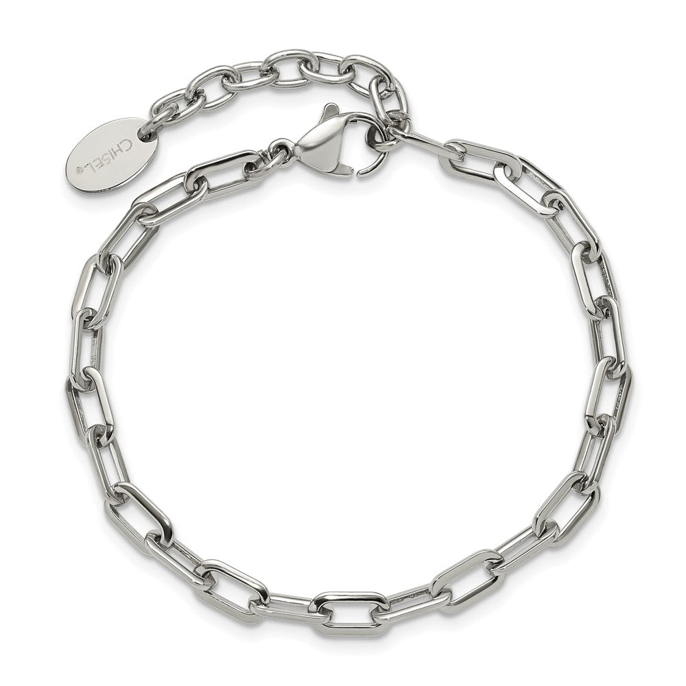 Chisel Stainless Steel Polished 6.5 inch Plus a 1.5 inch Extension Paperclip Chain Link Bracelet