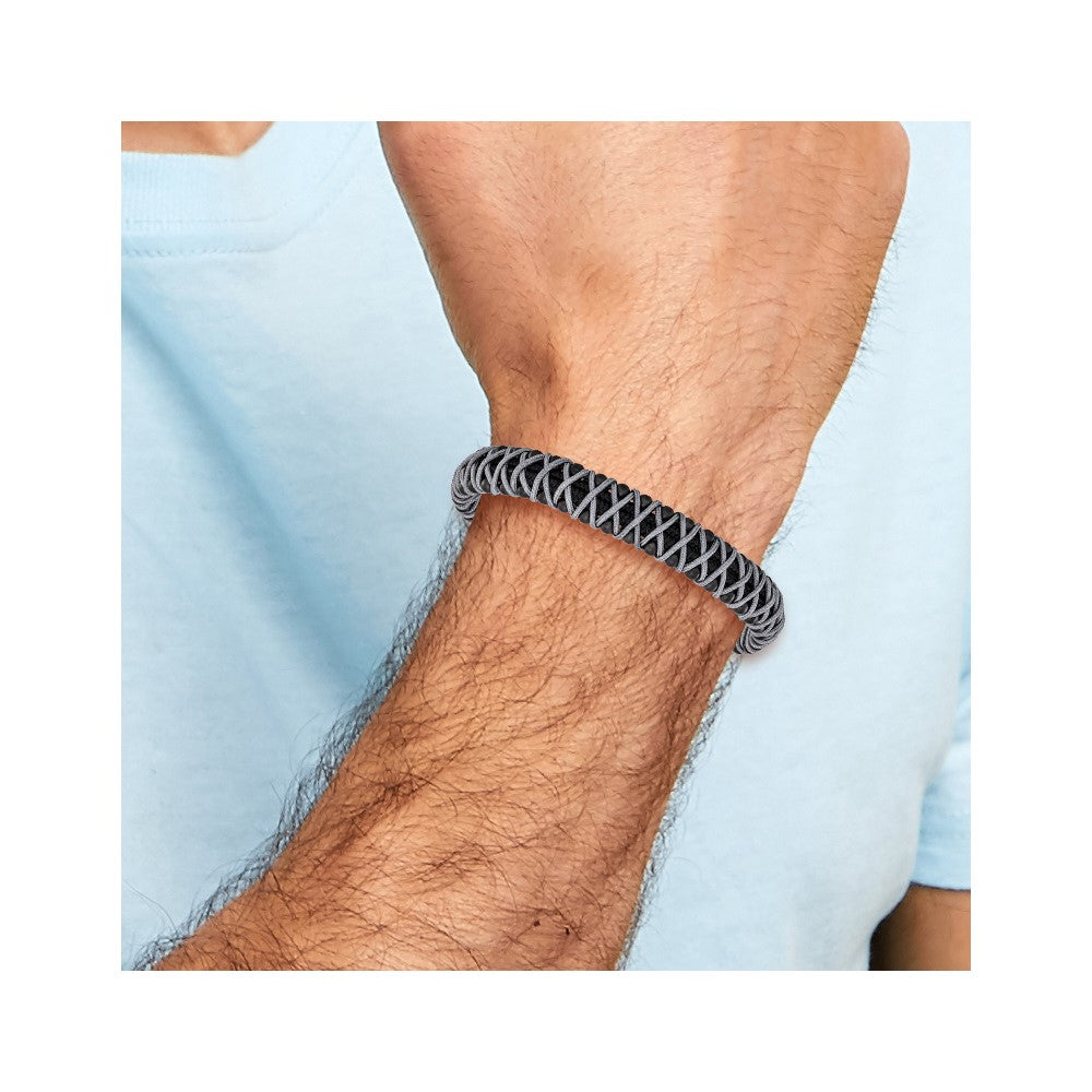 Chisel Stainless Steel Brushed Black IP-plated and Grey Nylon 8.5 inch Bracelet