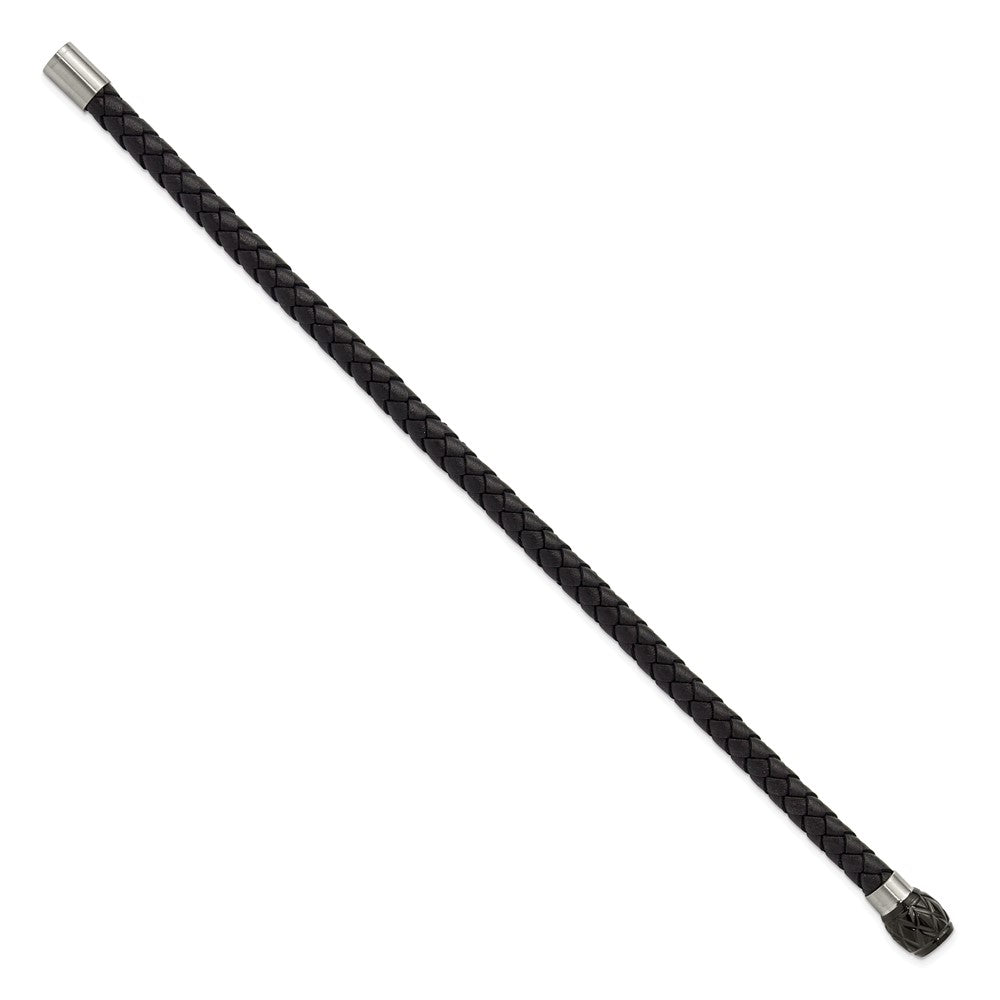 Chisel Stainless Steel Brushed and Polished Black Woven Leather 8.5 inch Bracelet
