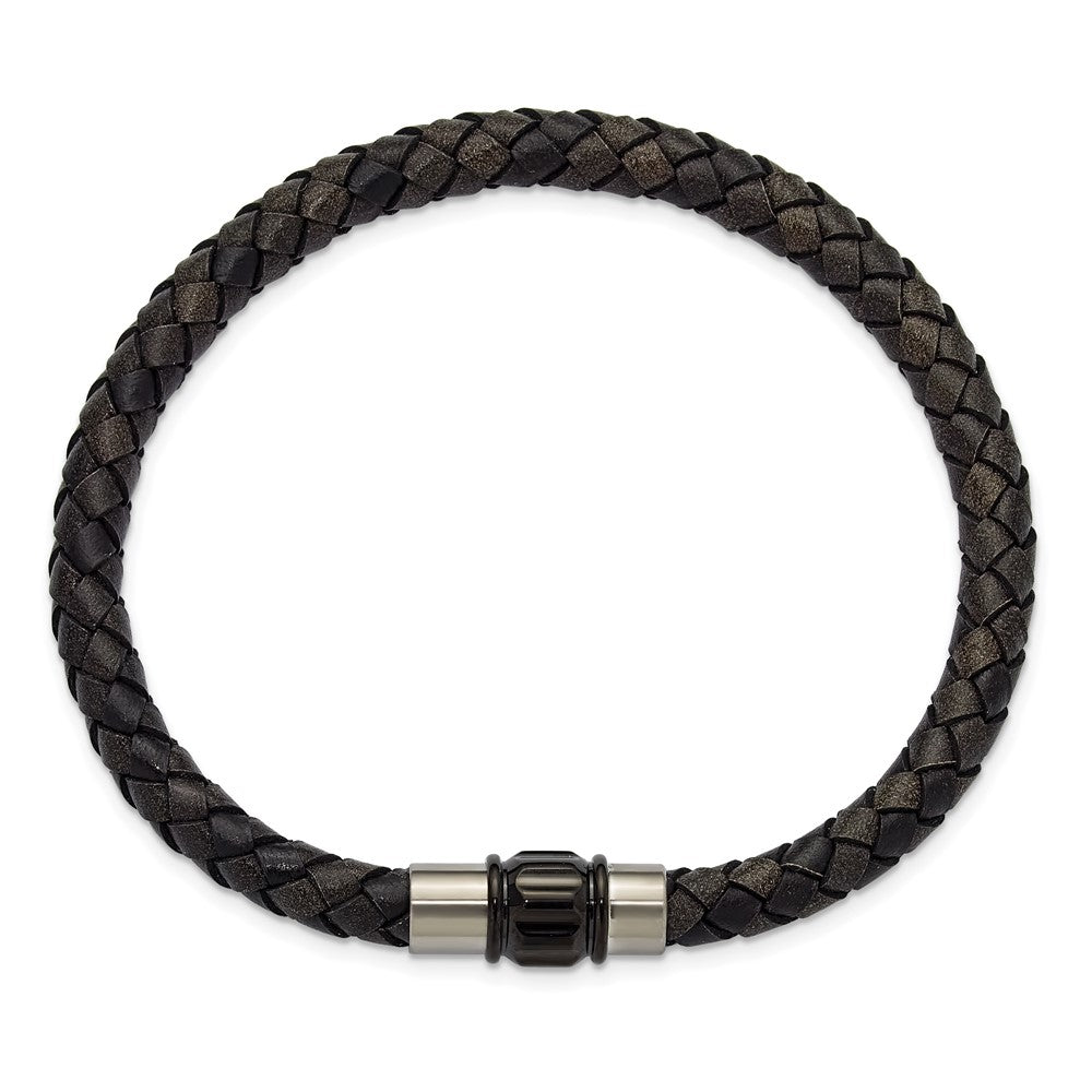 Chisel Stainless Steel Brushed and Polished Black Woven Leather 8.5 inch Bracelet