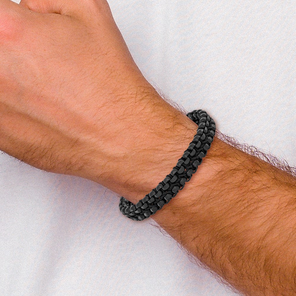 Chisel Stainless Steel Polished and Brushed Black IP-plated Chain and Cord 8.5 inch Bracelet
