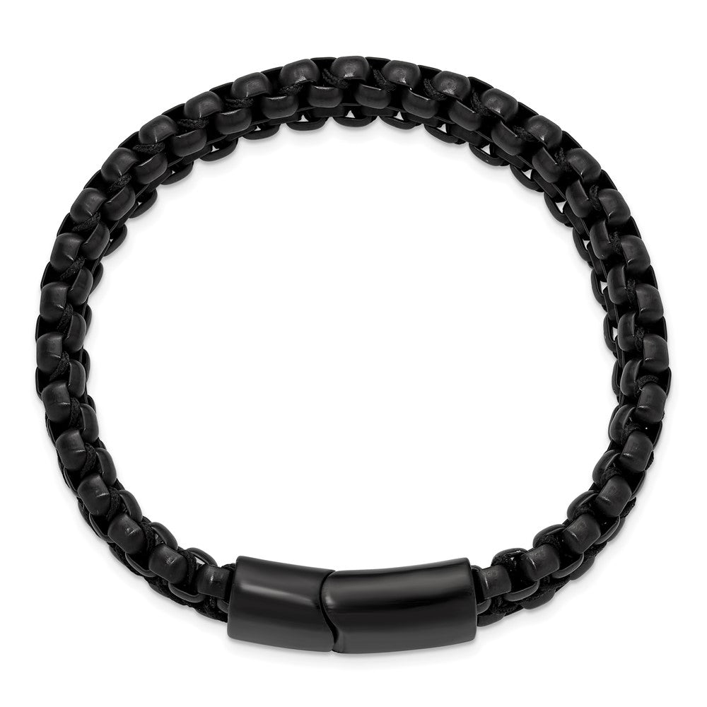 Chisel Stainless Steel Polished and Brushed Black IP-plated Chain and Cord 8.5 inch Bracelet