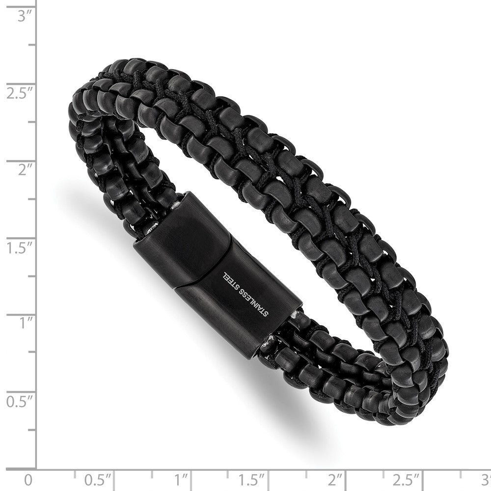 Chisel Stainless Steel Polished and Brushed Black IP-plated Chain and Cord 8.5 inch Bracelet