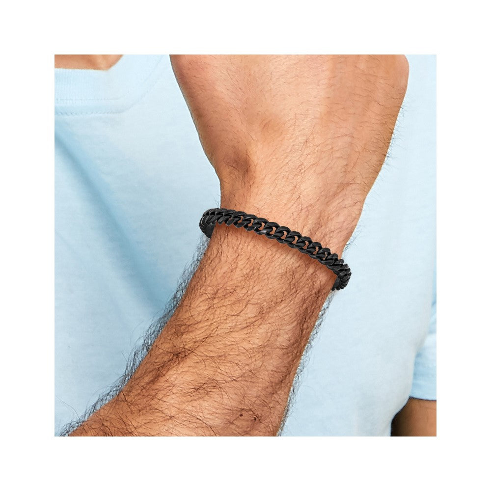 Chisel Stainless Steel Polished 8mm Black IP-plated 8.5 inch Curb Link Bracelet