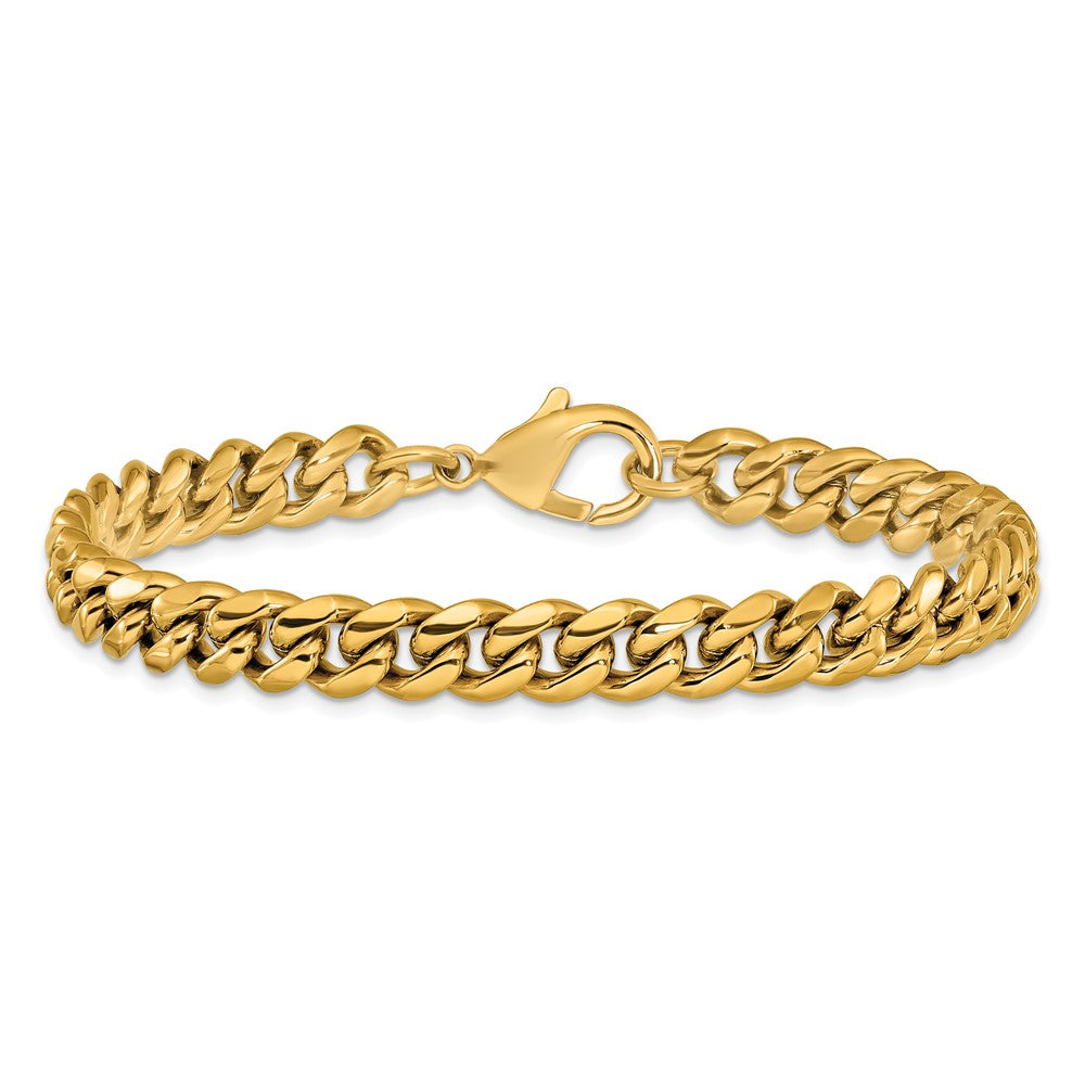 Chisel Stainless Steel Polished 8mm Yellow IP-plated 8.5 inch Curb Link Bracelet