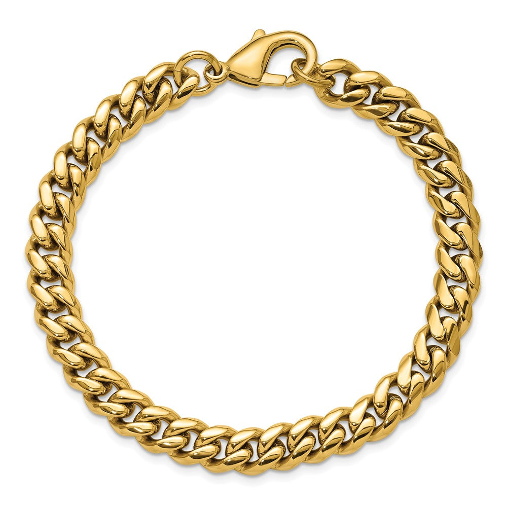 Chisel Stainless Steel Polished 8mm Yellow IP-plated 8.5 inch Curb Link Bracelet