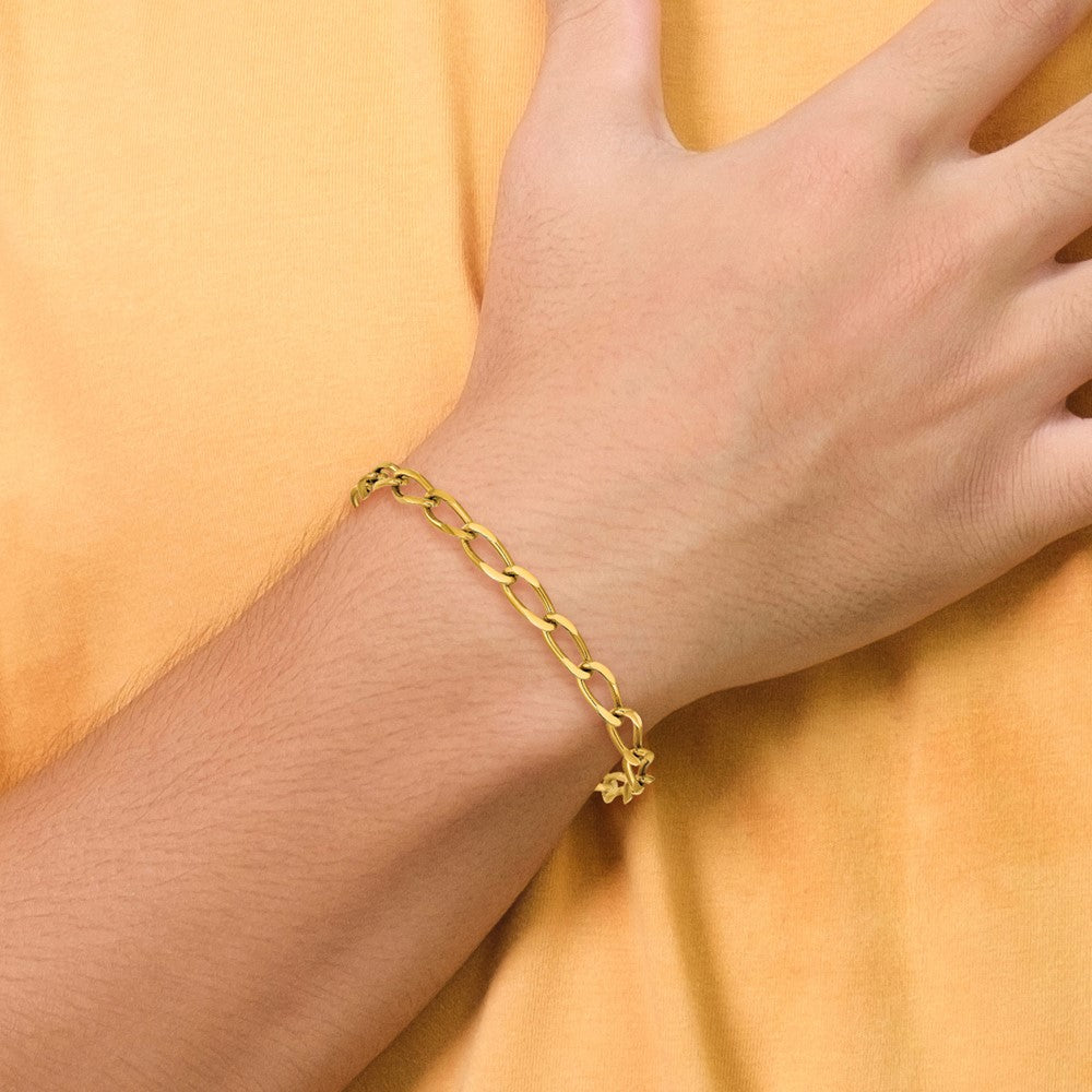 Chisel Stainless Steel Polished Yellow IP-plated 8 inch Elongated Curb Link Bracelet
