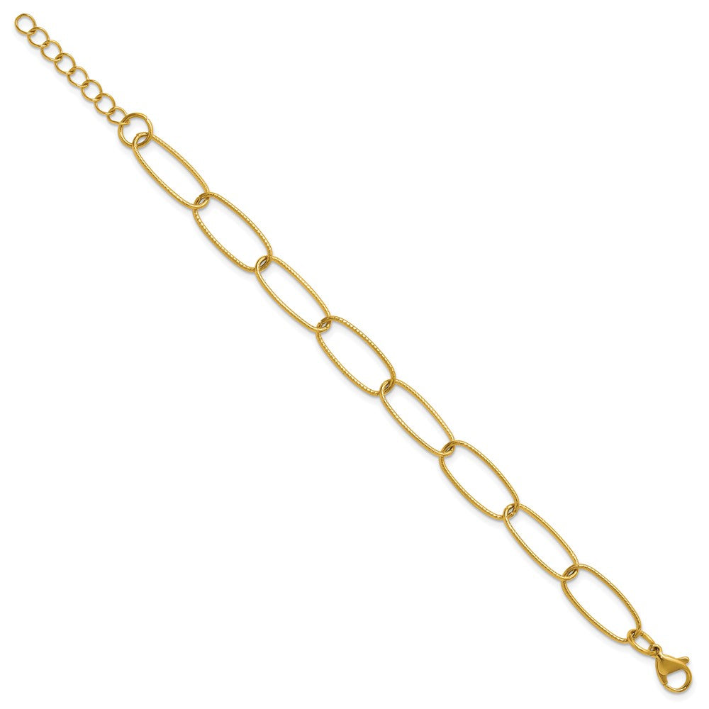 Chisel Stainless Steel Polished Textured Yellow IP-plated Open Link 6.5 inch Plus a 1 inch Extension Bracelet