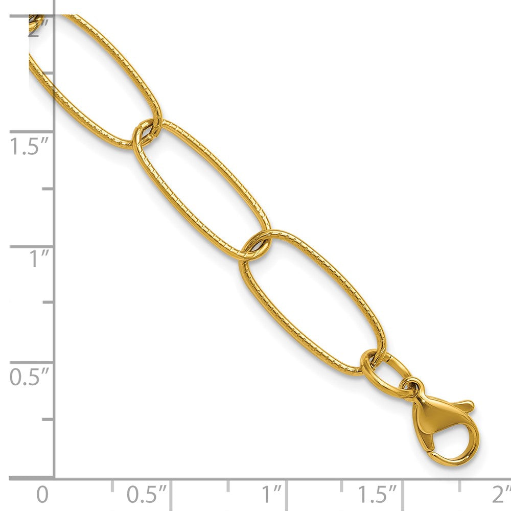 Chisel Stainless Steel Polished Textured Yellow IP-plated Open Link 6.5 inch Plus a 1 inch Extension Bracelet