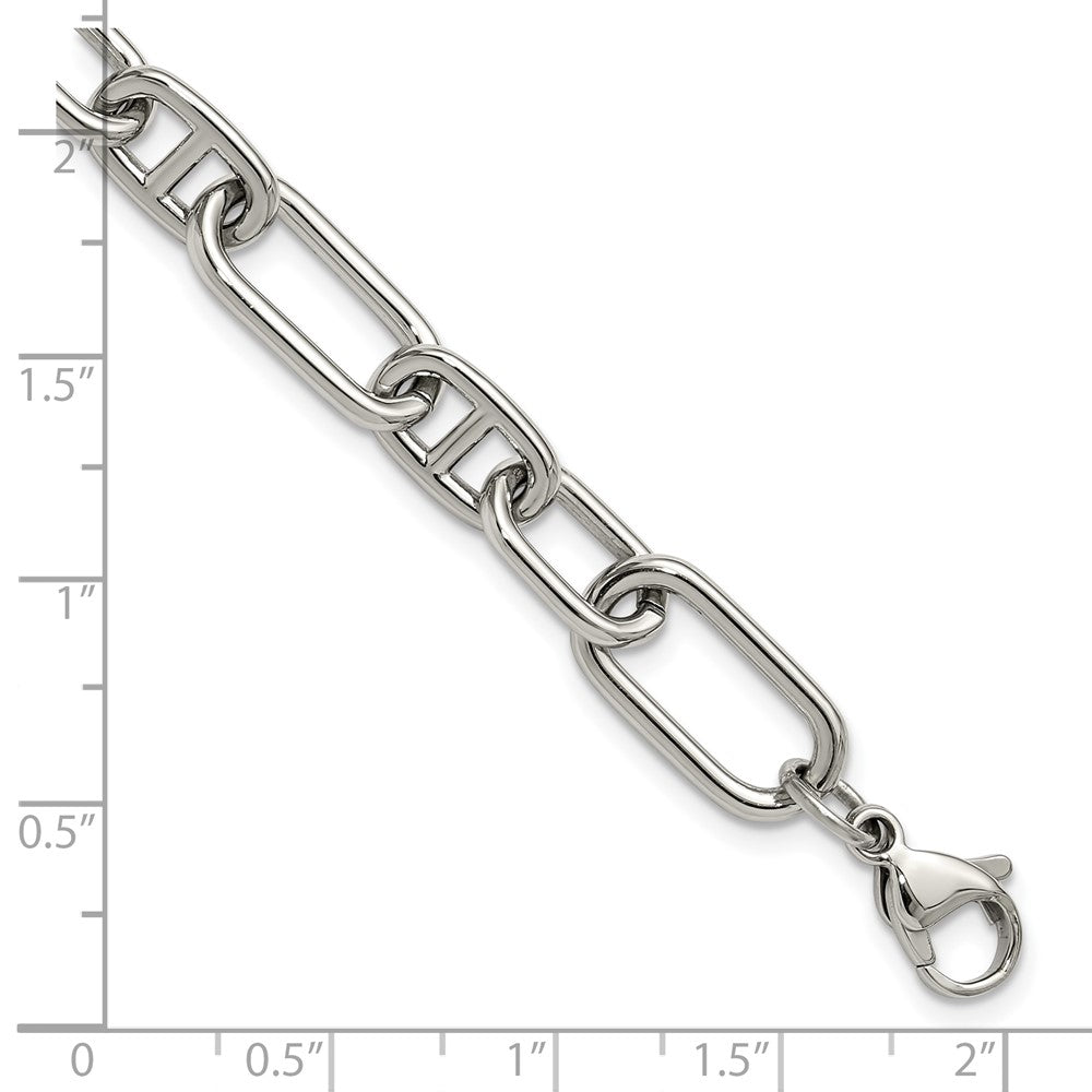 Chisel Stainless Steel Polished 9mm 6.5 inch Plus 1.25 inch 9mm Open Link Bracelet