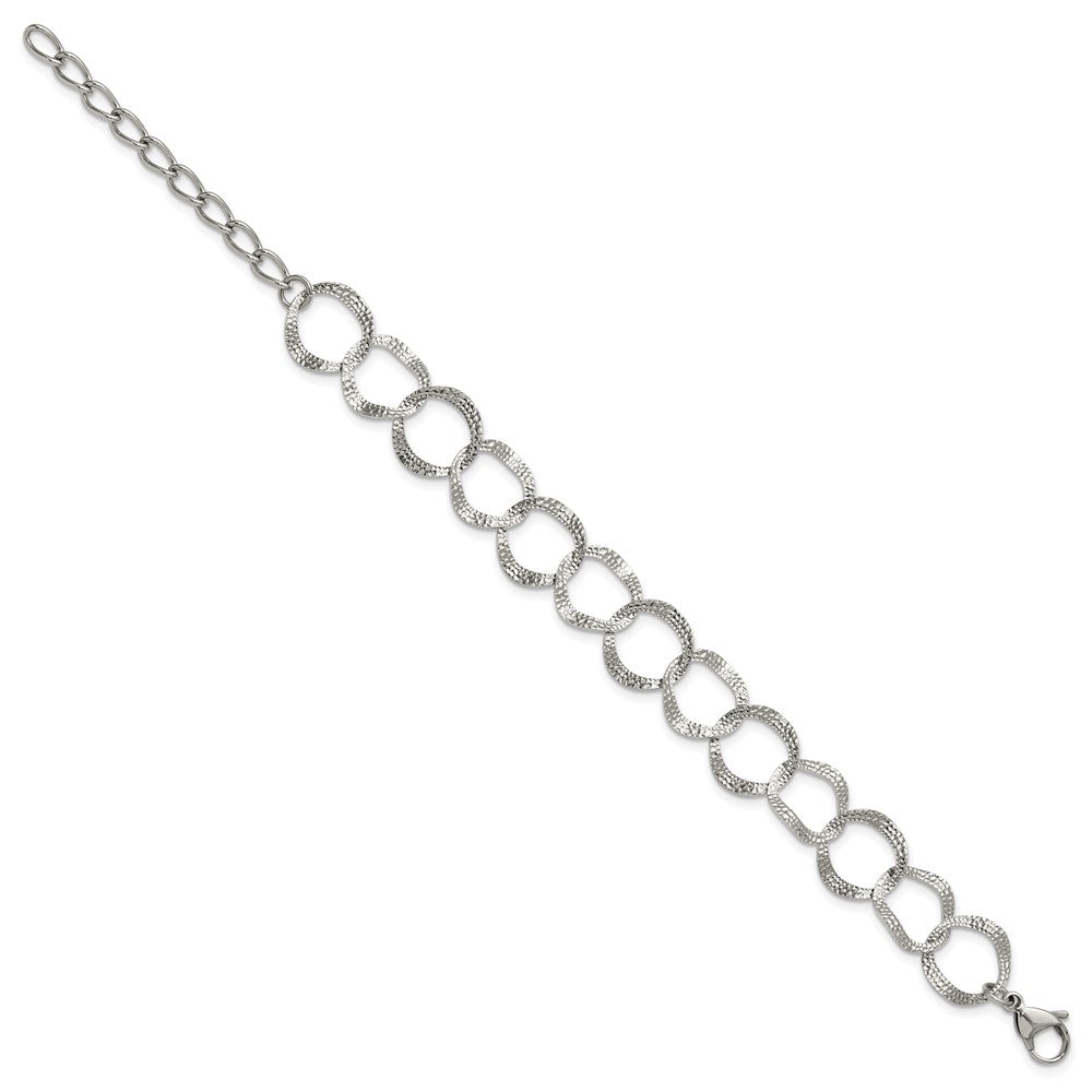 Chisel Stainless Steel Polished and Textured Open Circles 7.25 inch Plus a 1.5 inch Extension Bracelet