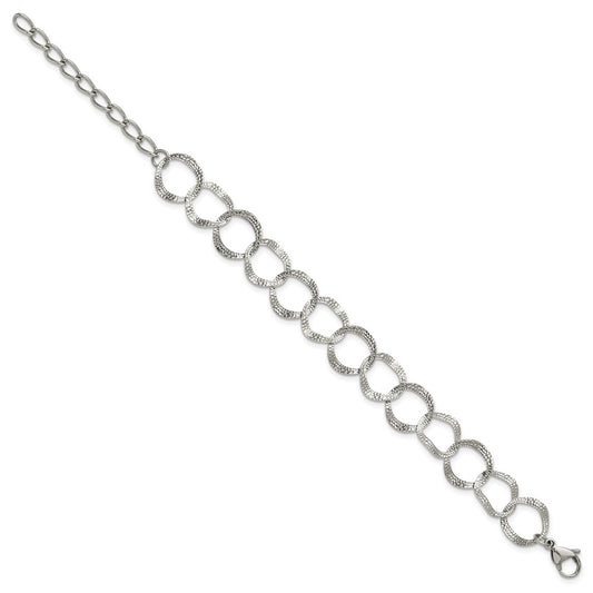 Chisel Stainless Steel Polished and Textured Open Circles 7.25 inch Plus a 1.5 inch Extension Bracelet