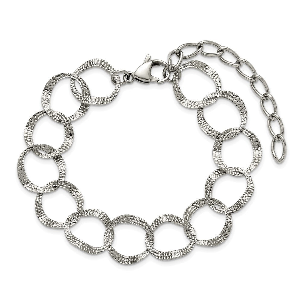 Chisel Stainless Steel Polished and Textured Open Circles 7.25 inch Plus a 1.5 inch Extension Bracelet