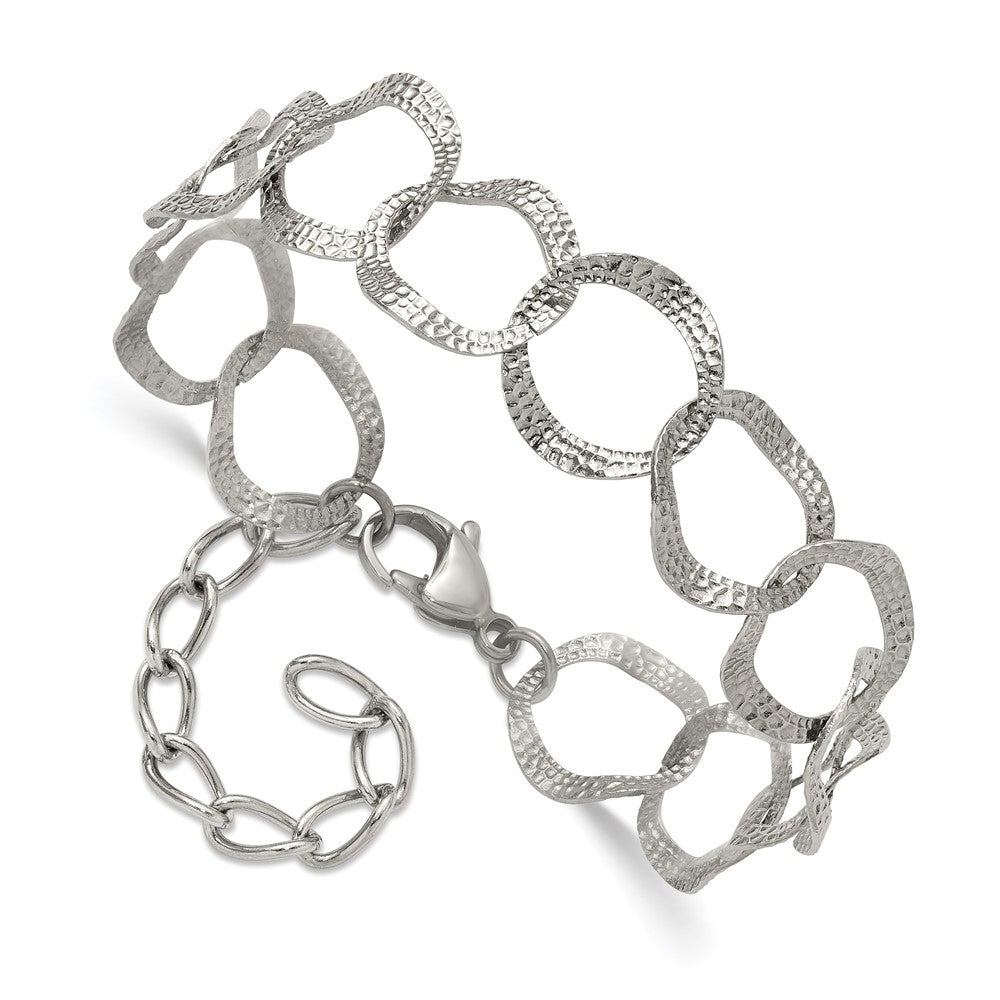Chisel Stainless Steel Polished and Textured Open Circles 7.25 inch Plus a 1.5 inch Extension Bracelet