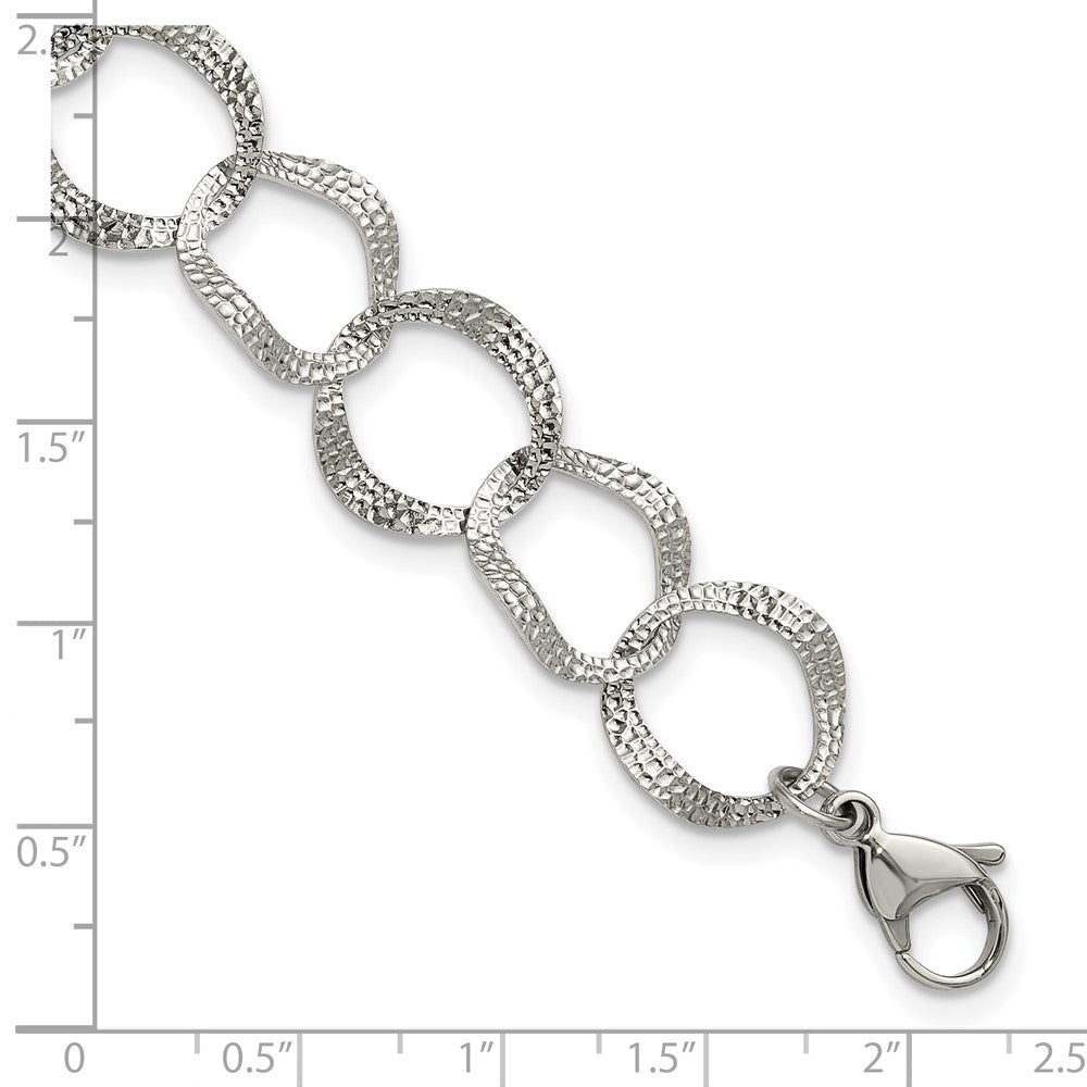 Chisel Stainless Steel Polished and Textured Open Circles 7.25 inch Plus a 1.5 inch Extension Bracelet