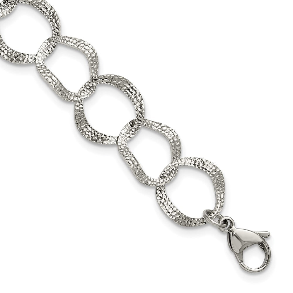 Chisel Stainless Steel Polished and Textured Open Circles 7.25 inch Plus a 1.5 inch Extension Bracelet