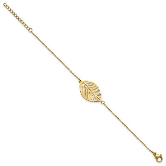 Chisel Stainless Steel Polished Yellow IP-plated Leaf 7.25 inch Plus 1.25 inch Extension Cable Chain Bracelet