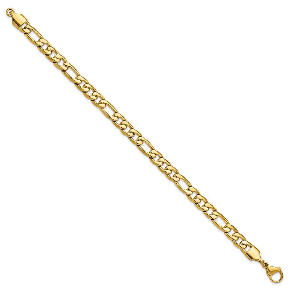Chisel Stainless Steel Polished Yellow IP-plated 8mm Figaro Chain 8.75 inch Bracelet