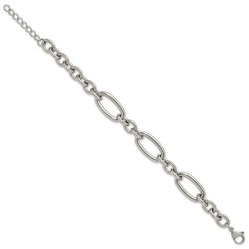 Chisel Stainless Steel Polished Open Link 7 inch Plus a 1.25 inch Extension Bracelet