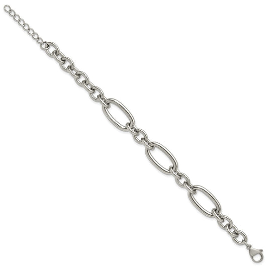 Chisel Stainless Steel Polished Open Link 7 inch Plus a 1.25 inch Extension Bracelet