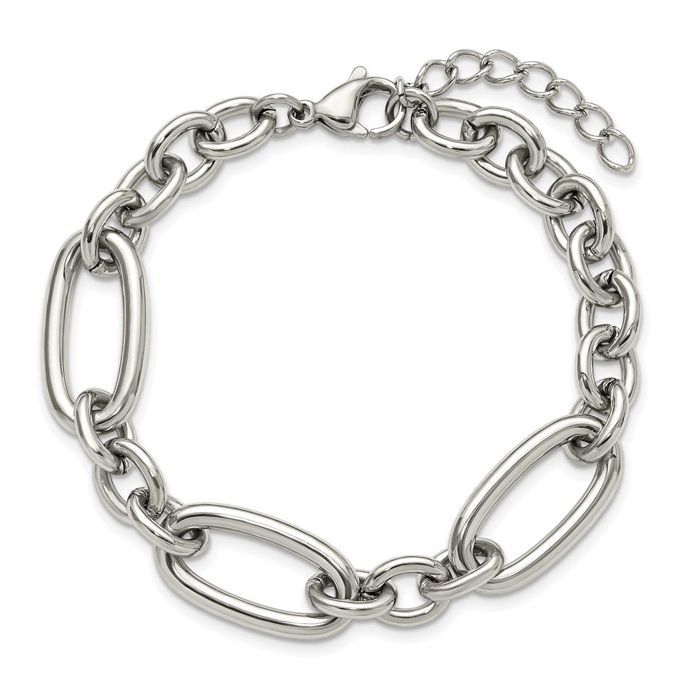 Chisel Stainless Steel Polished Open Link 7 inch Plus a 1.25 inch Extension Bracelet