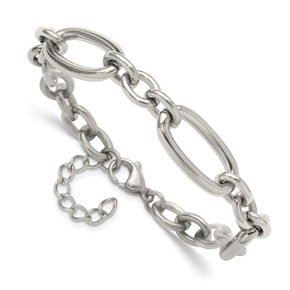 Chisel Stainless Steel Polished Open Link 7 inch Plus a 1.25 inch Extension Bracelet