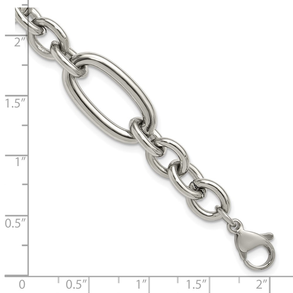 Chisel Stainless Steel Polished Open Link 7 inch Plus a 1.25 inch Extension Bracelet