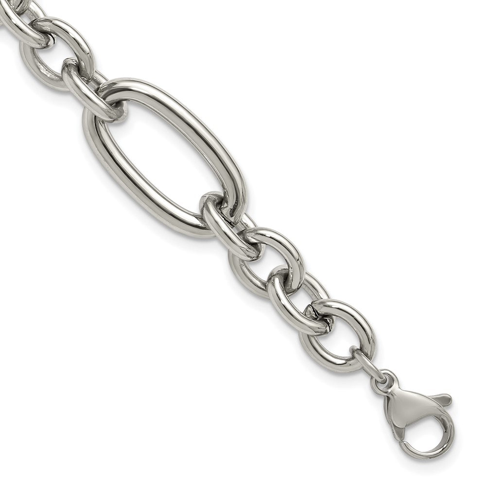 Chisel Stainless Steel Polished Open Link 7 inch Plus a 1.25 inch Extension Bracelet