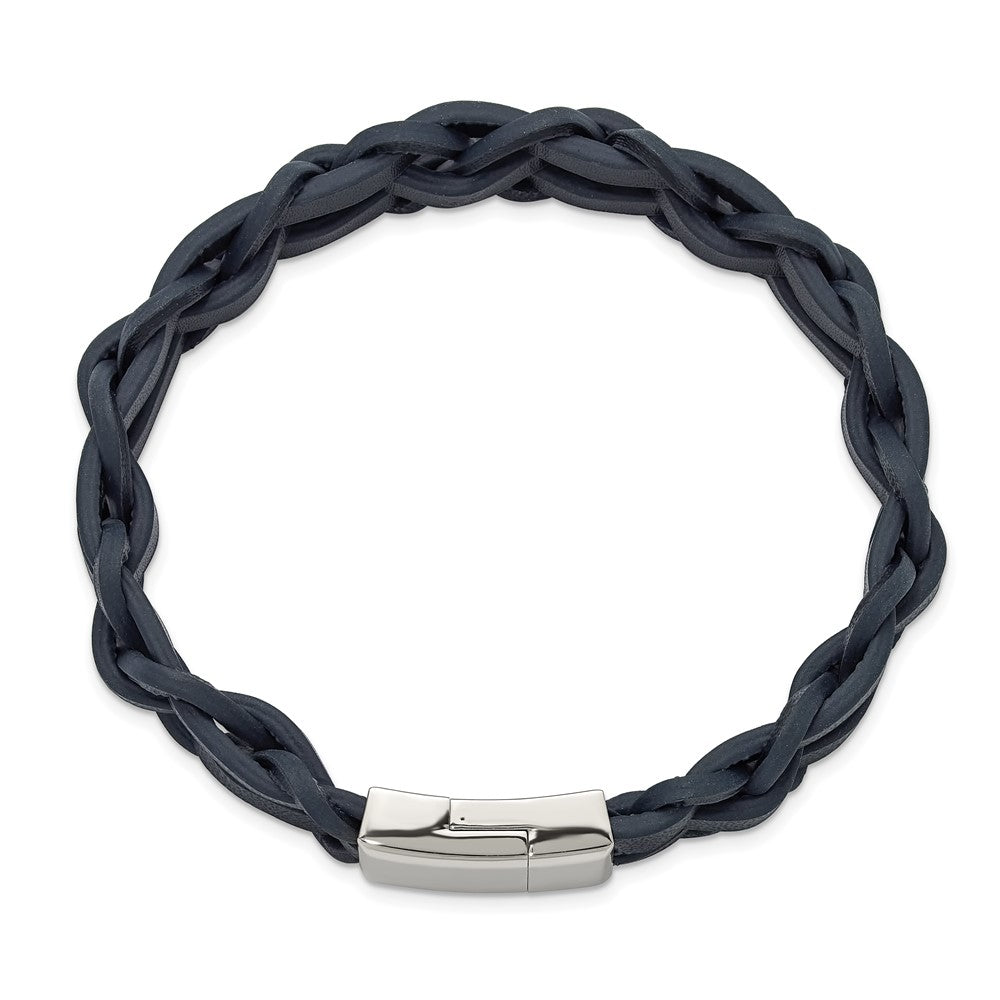 Chisel Stainless Steel Polished Navy Leather 8.5 inch Bracelet