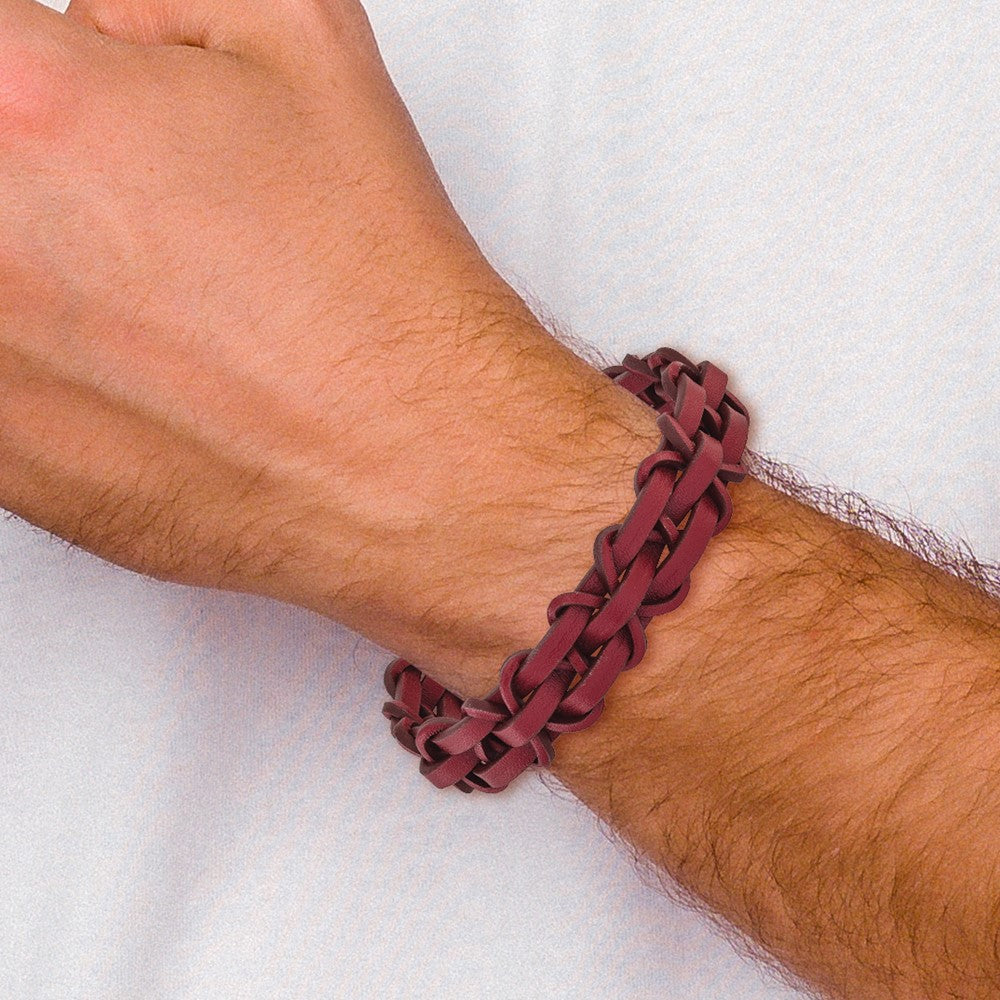 Chisel Stainless Steel Polished Red Leather 8.25 inch Bracelet