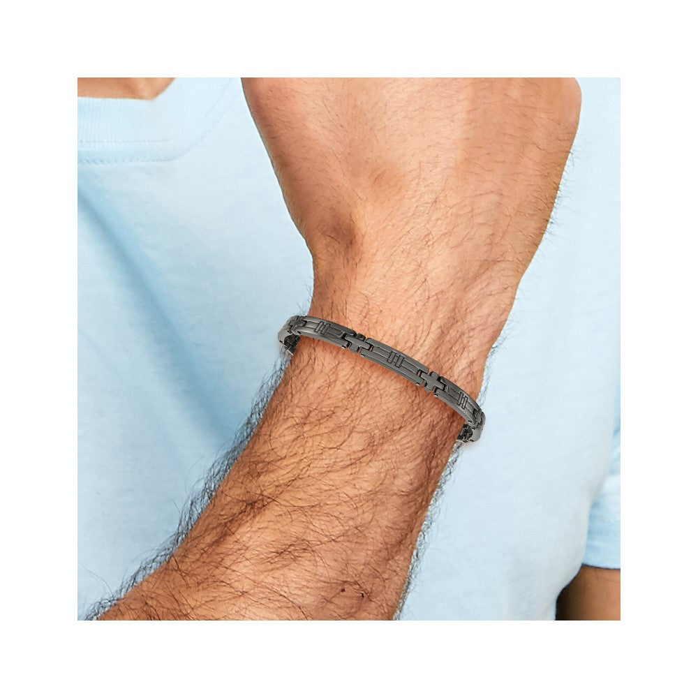Chisel Stainless Steel Polished Gun Metal IP-plated Cross Link 8.25 inch Plus a .5 inch Extension Bracelet