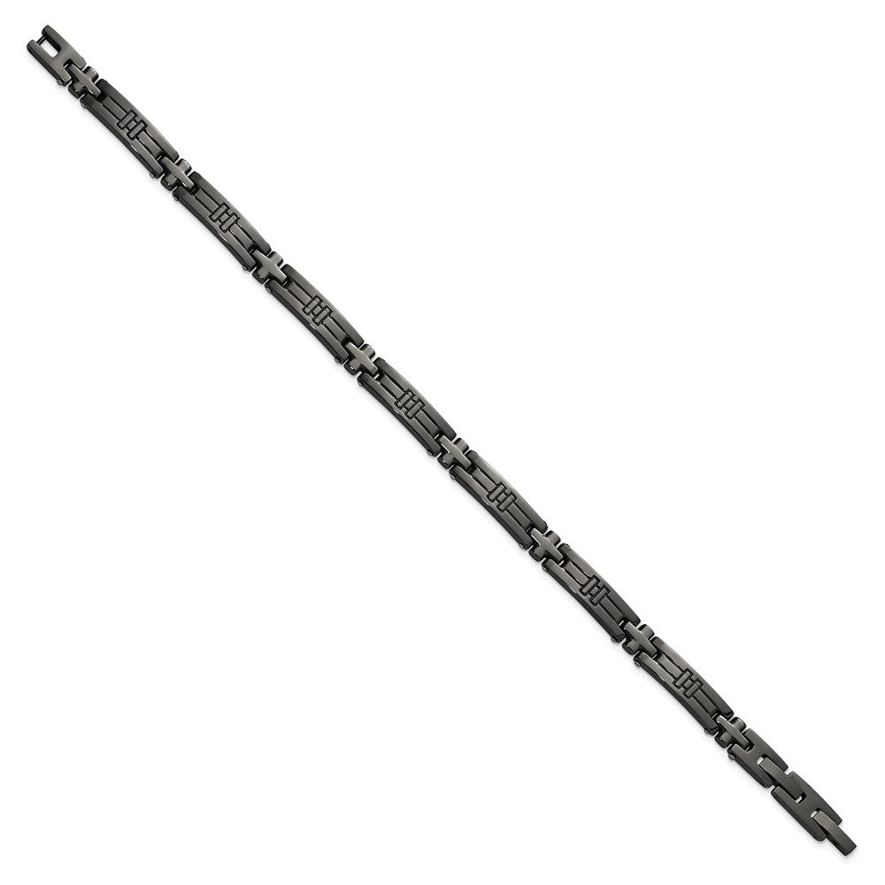 Chisel Stainless Steel Polished Gun Metal IP-plated Cross Link 8.25 inch Plus a .5 inch Extension Bracelet