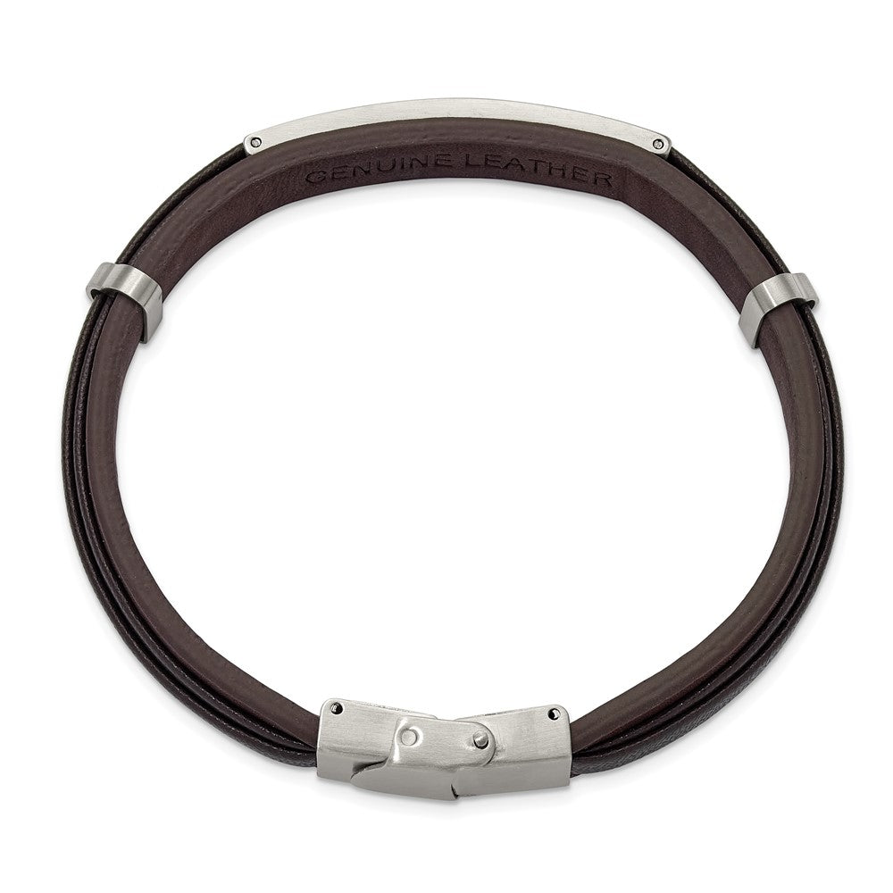 Chisel Stainless Steel Brushed Brown Leather 8.5 inch ID Bracelet