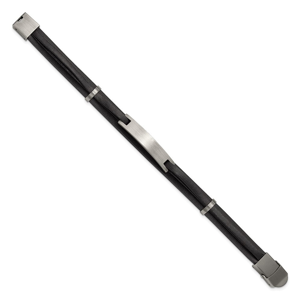 Chisel Stainless Steel Antiqued and Brushed Black Leather 8.75 inch ID Bracelet