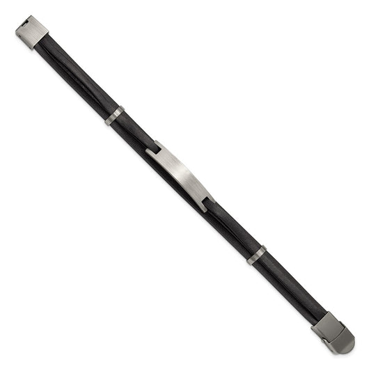 Chisel Stainless Steel Antiqued and Brushed Black Leather 8.75 inch ID Bracelet