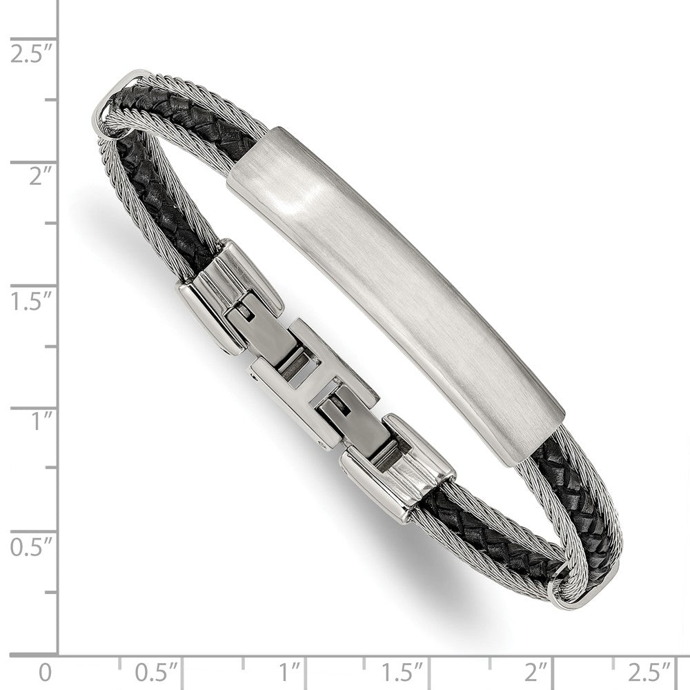 Chisel Stainless Steel Brushed and Polished Wire and Braided Black Leather 6.75 inch Plus a .5 inch Extension ID Bracelet