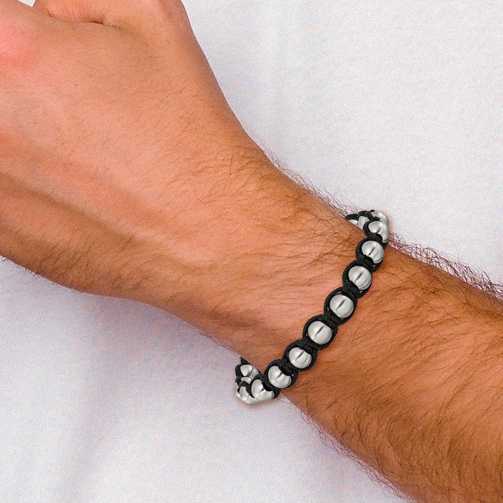 Chisel Stainless Steel Brushed Beaded Black Nylon 8.25 inch Bracelet