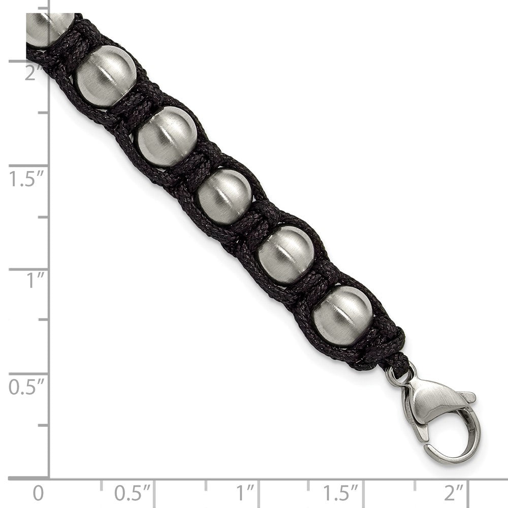 Chisel Stainless Steel Brushed Beaded Black Nylon 8.25 inch Bracelet