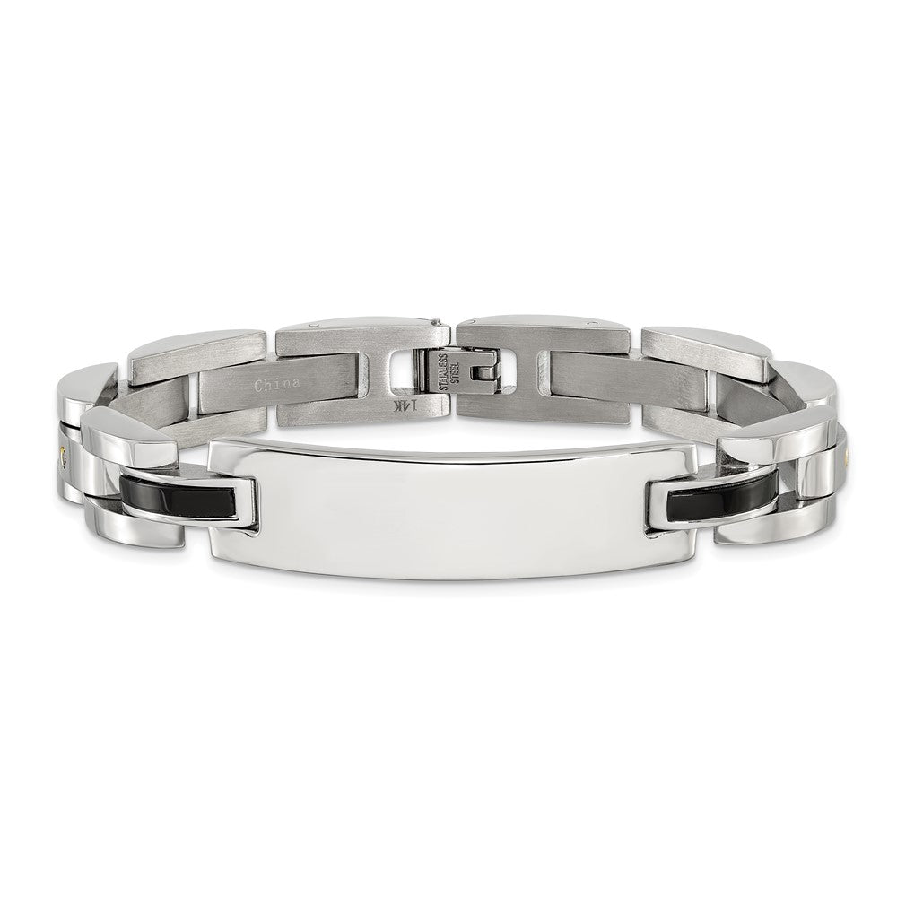 Chisel Stainless Steel Polished with 14K Gold Accent and 1/15ct. Diamond and Onyx 8.75 inch ID Bracelet