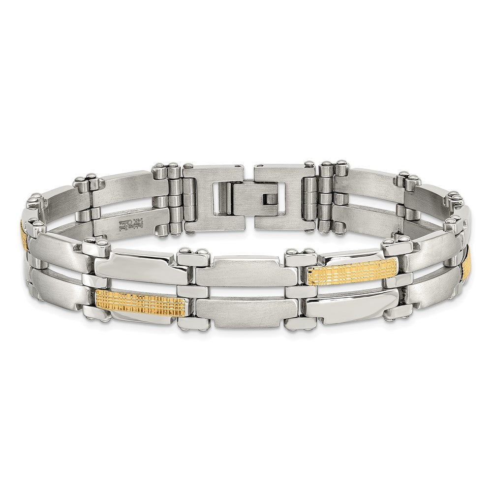Chisel Stainless Steel with 14k Gold Accent Brushed and Polished 8.5 inch Link Bracelet