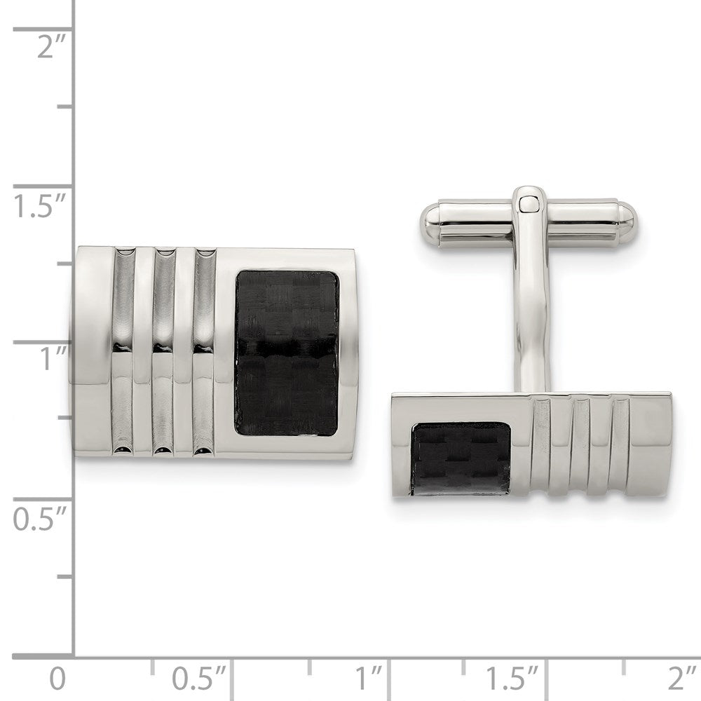 Chisel Stainless Steel Brushed Black Carbon Fiber Inlay Cufflinks