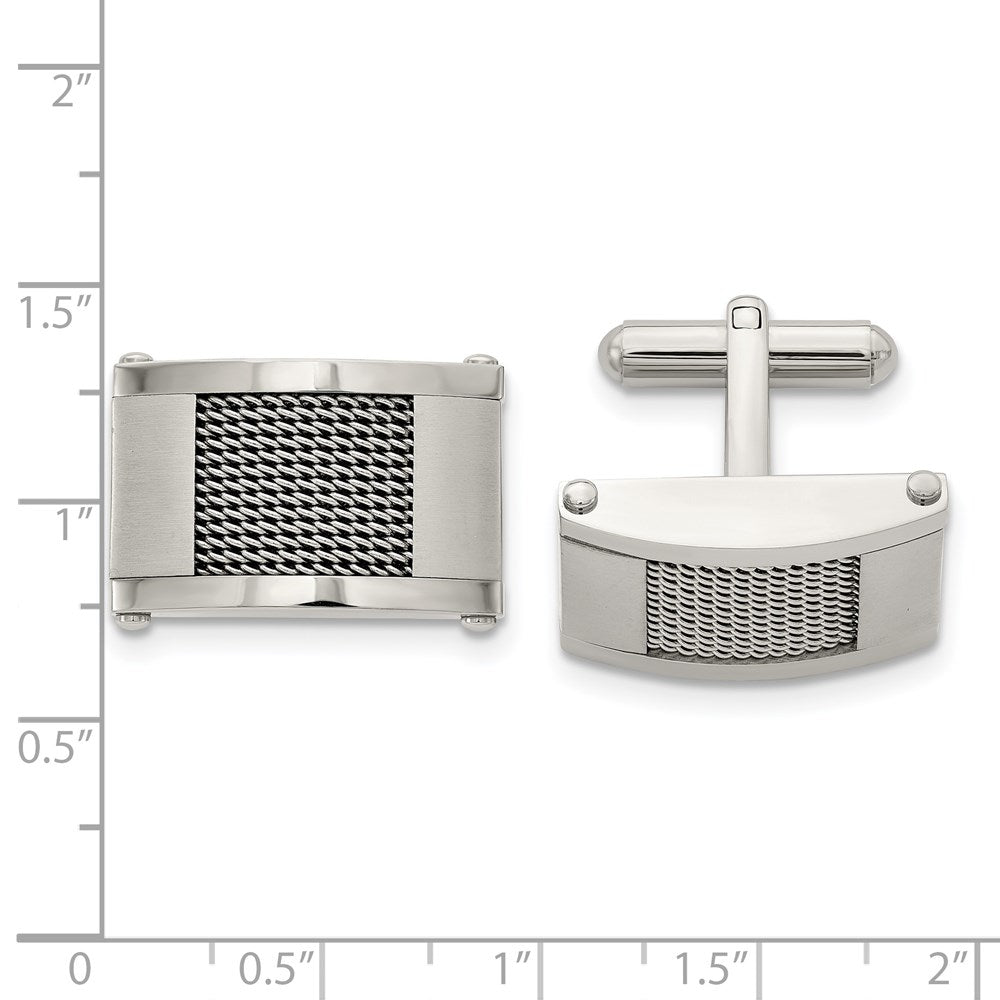 Chisel Stainless Steel Brushed and Polished with Wire Inlay Cufflinks