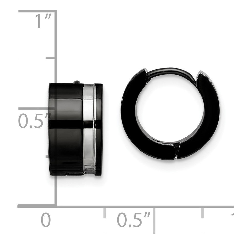 Chisel Stainless Steel Polished Black IP-plated Hinged Hoop Earrings