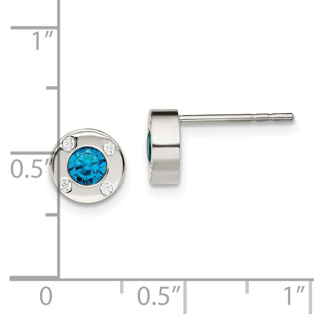 Chisel Stainless Steel Polished Blue and Clear CZ Post Earrings