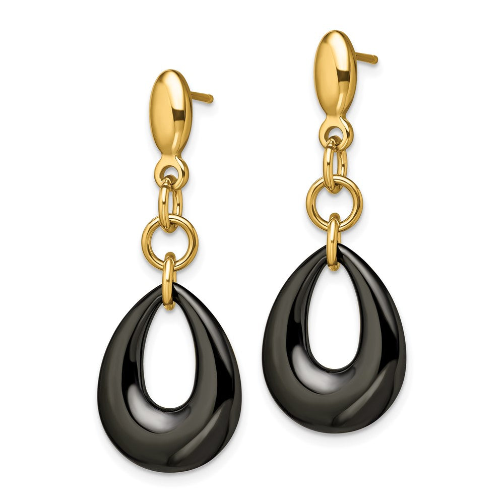 Chisel Stainless Steel Polished Yellow IP-plated Black Ceramic Post Dangle Earrings