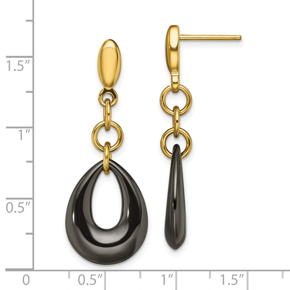 Chisel Stainless Steel Polished Yellow IP-plated Black Ceramic Post Dangle Earrings