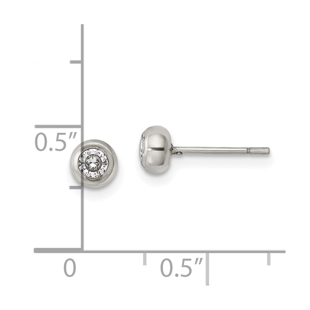 Chisel Stainless Steel Polished 3mm Bezel CZ Stud Post Earrings