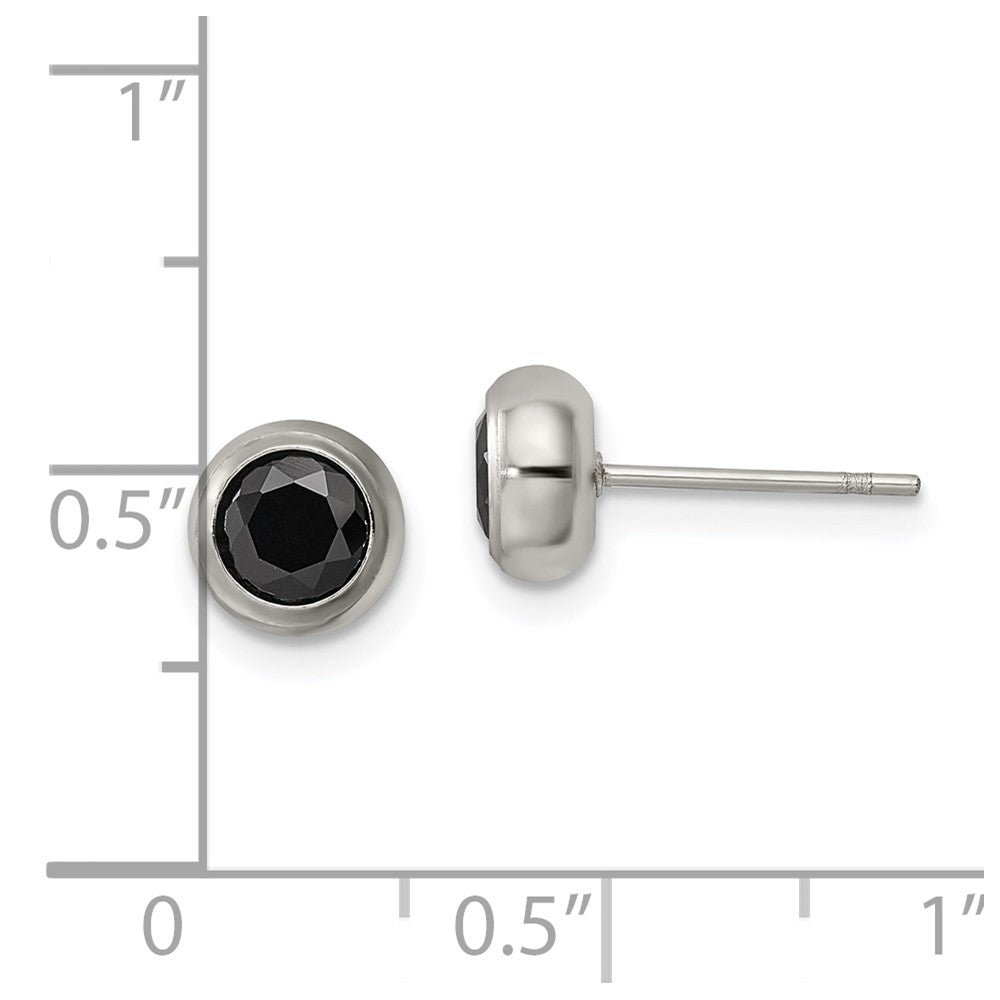 Chisel Stainless Steel Polished 5mm Bezel Black CZ Stud Post Earrings