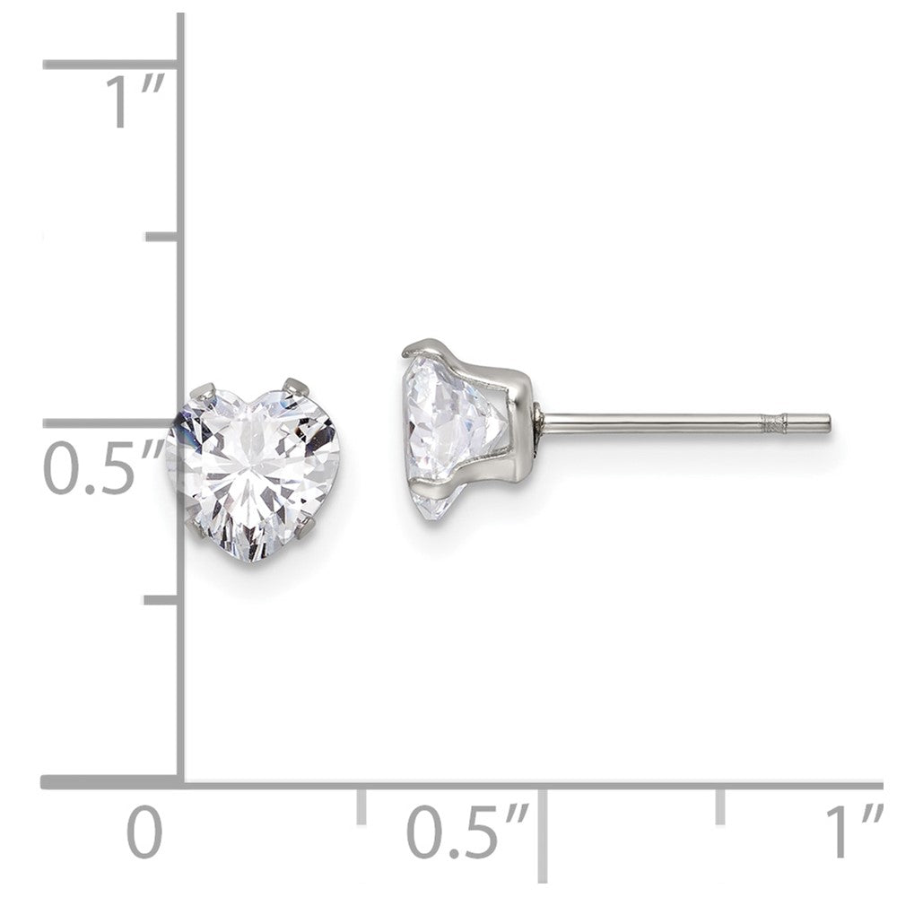 Chisel Stainless Steel Polished 6mm Heart CZ Stud Post Earrings